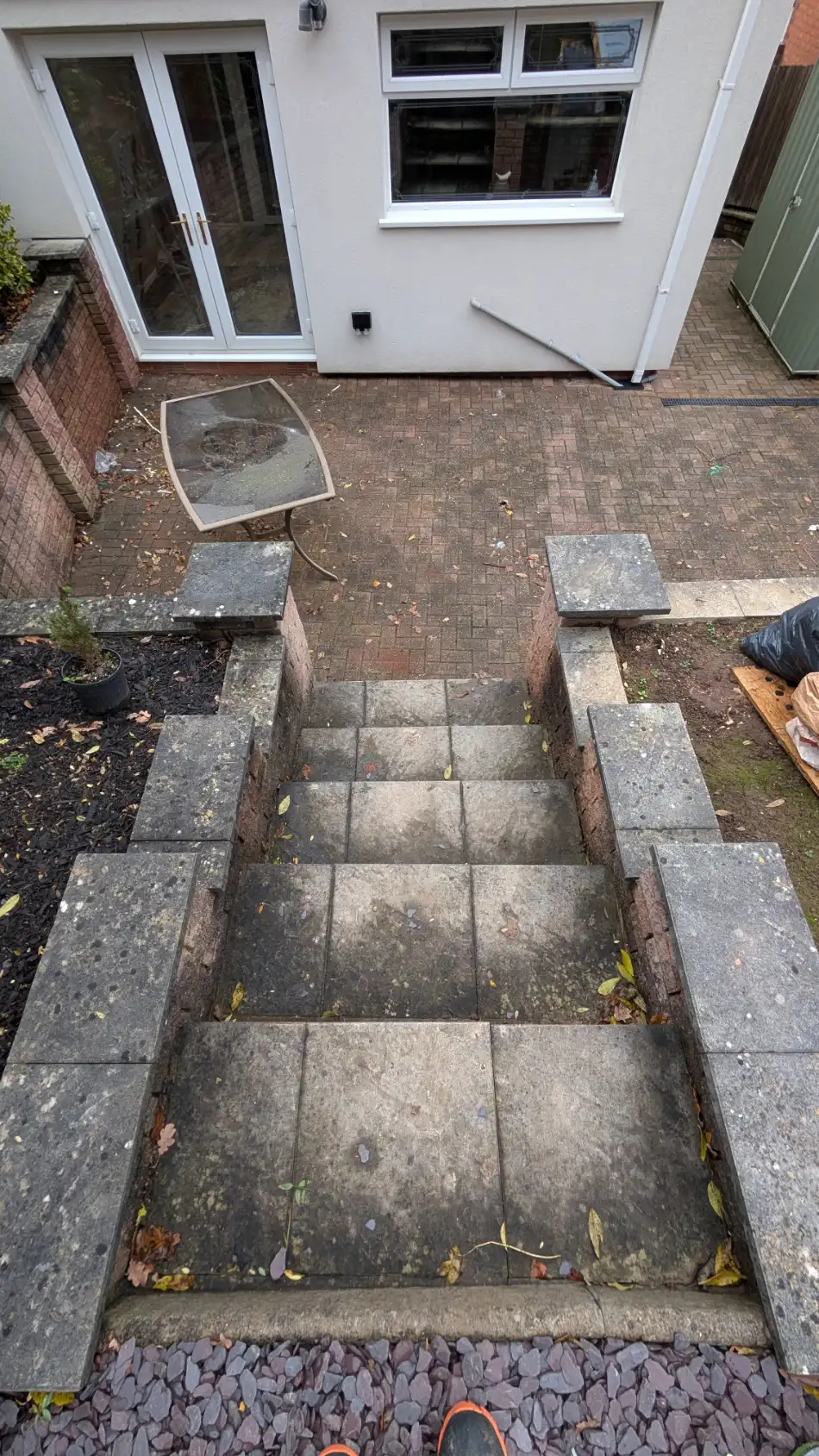 Stone steps and patio landing in Clayton-le-Woods before pathway cleaning